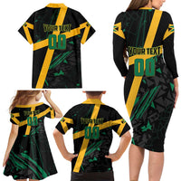 Custom Rugby Jamaica Crocs Family Matching Long Sleeve Bodycon Dress and Hawaiian Shirt Cool Runnings on Grass - Wonder Print Shop