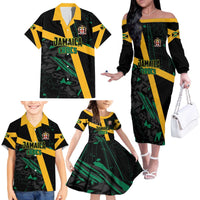 Custom Rugby Jamaica Crocs Family Matching Off The Shoulder Long Sleeve Dress and Hawaiian Shirt Cool Runnings on Grass - Wonder Print Shop