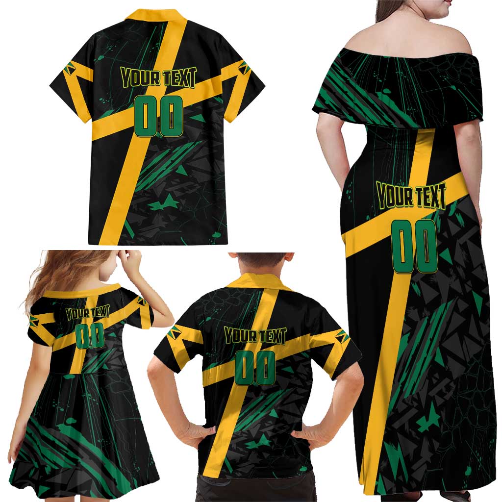 Custom Rugby Jamaica Crocs Family Matching Off Shoulder Maxi Dress and Hawaiian Shirt Cool Runnings on Grass - Wonder Print Shop