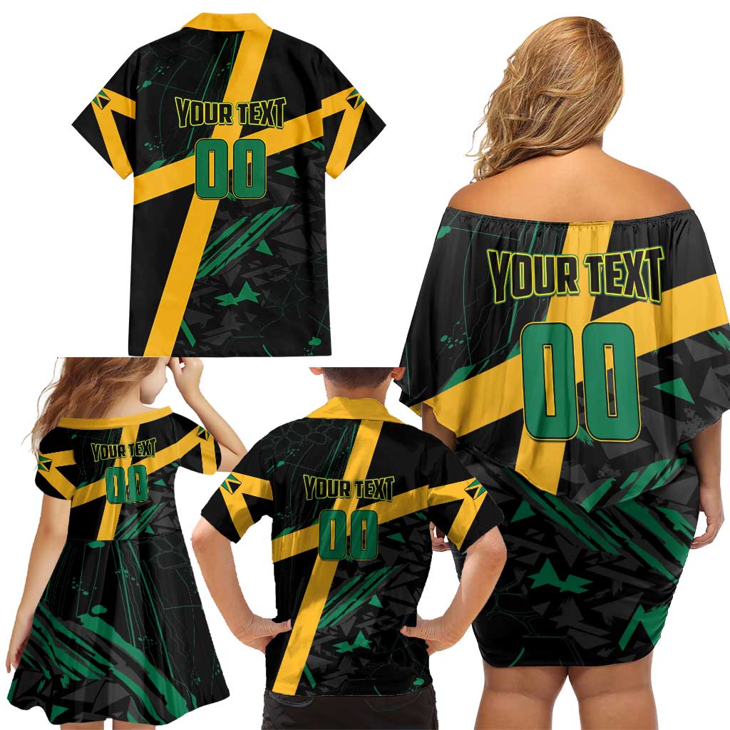 Custom Rugby Jamaica Crocs Family Matching Off Shoulder Short Dress and Hawaiian Shirt Cool Runnings on Grass - Wonder Print Shop