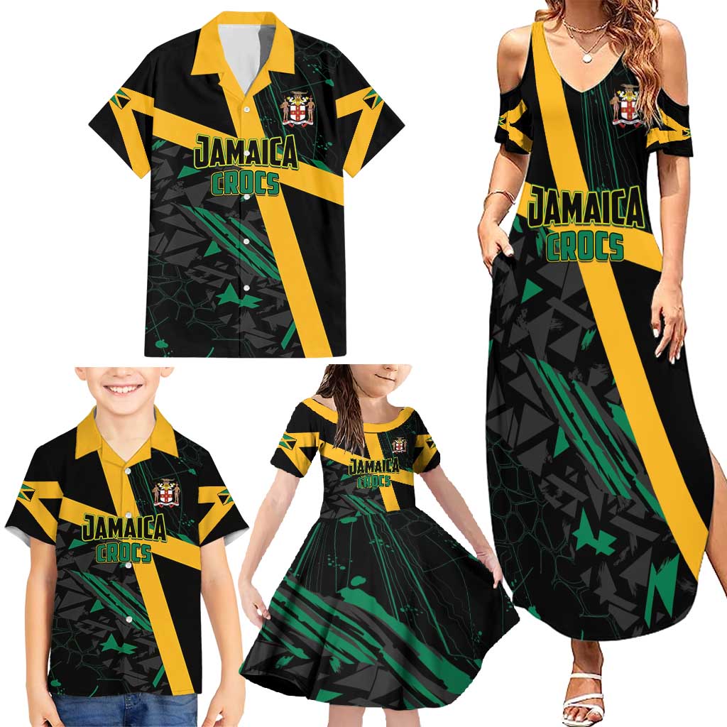 Custom Rugby Jamaica Crocs Family Matching Summer Maxi Dress and Hawaiian Shirt Cool Runnings on Grass - Wonder Print Shop