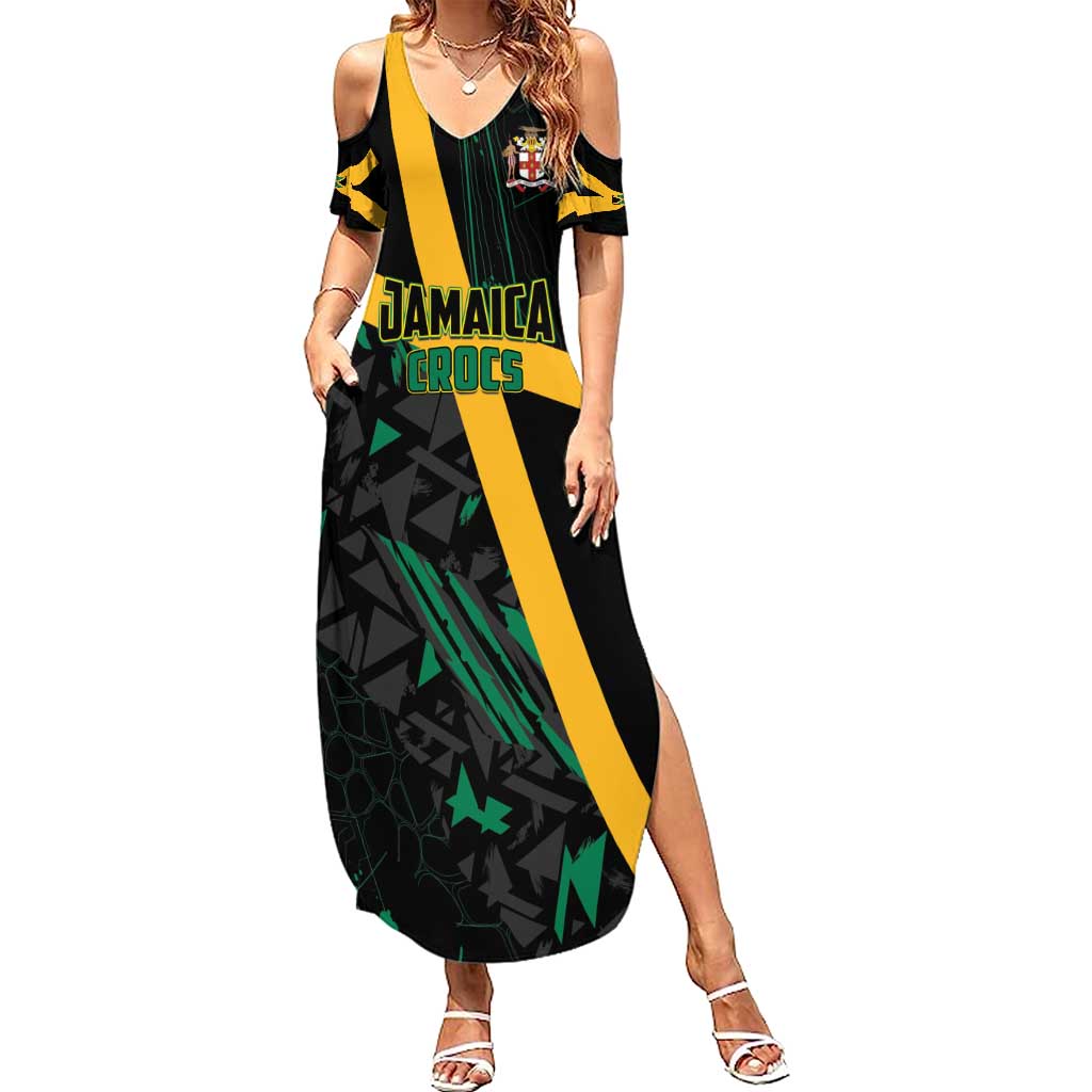 Custom Rugby Jamaica Crocs Family Matching Summer Maxi Dress and Hawaiian Shirt Cool Runnings on Grass - Wonder Print Shop