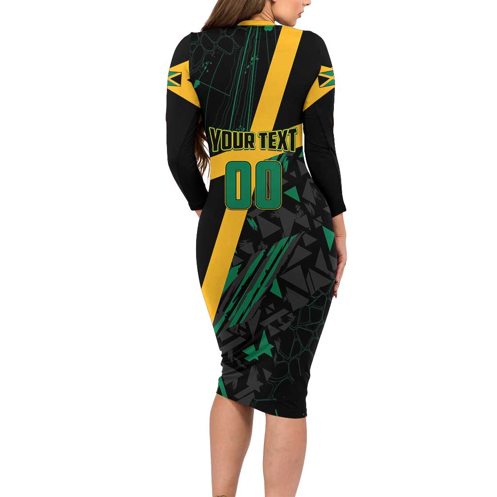 Custom Rugby Jamaica Crocs Long Sleeve Bodycon Dress Cool Runnings on Grass - Wonder Print Shop