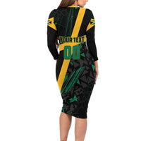 Custom Rugby Jamaica Crocs Long Sleeve Bodycon Dress Cool Runnings on Grass - Wonder Print Shop