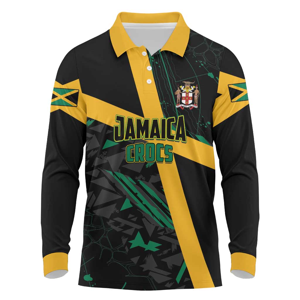 Custom Rugby Jamaica Crocs Long Sleeve Polo Shirt Cool Runnings on Grass - Wonder Print Shop