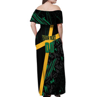 Custom Rugby Jamaica Crocs Off Shoulder Maxi Dress Cool Runnings on Grass - Wonder Print Shop