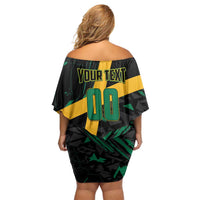 Custom Rugby Jamaica Crocs Off Shoulder Short Dress Cool Runnings on Grass - Wonder Print Shop