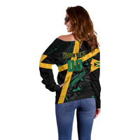 Custom Rugby Jamaica Crocs Off Shoulder Sweater Cool Runnings on Grass - Wonder Print Shop