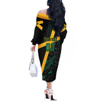 Custom Rugby Jamaica Crocs Off The Shoulder Long Sleeve Dress Cool Runnings on Grass - Wonder Print Shop