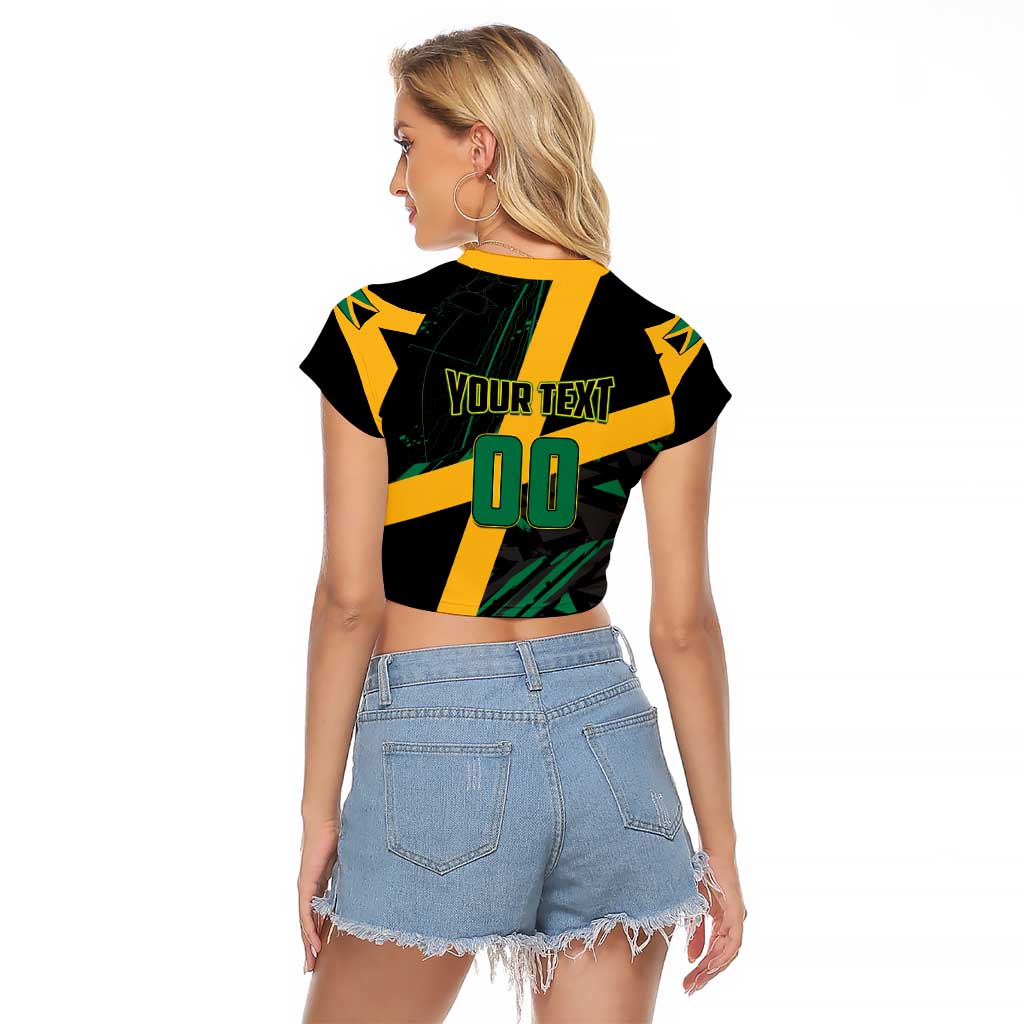 Custom Rugby Jamaica Crocs Raglan Cropped T Shirt Cool Runnings on Grass - Wonder Print Shop