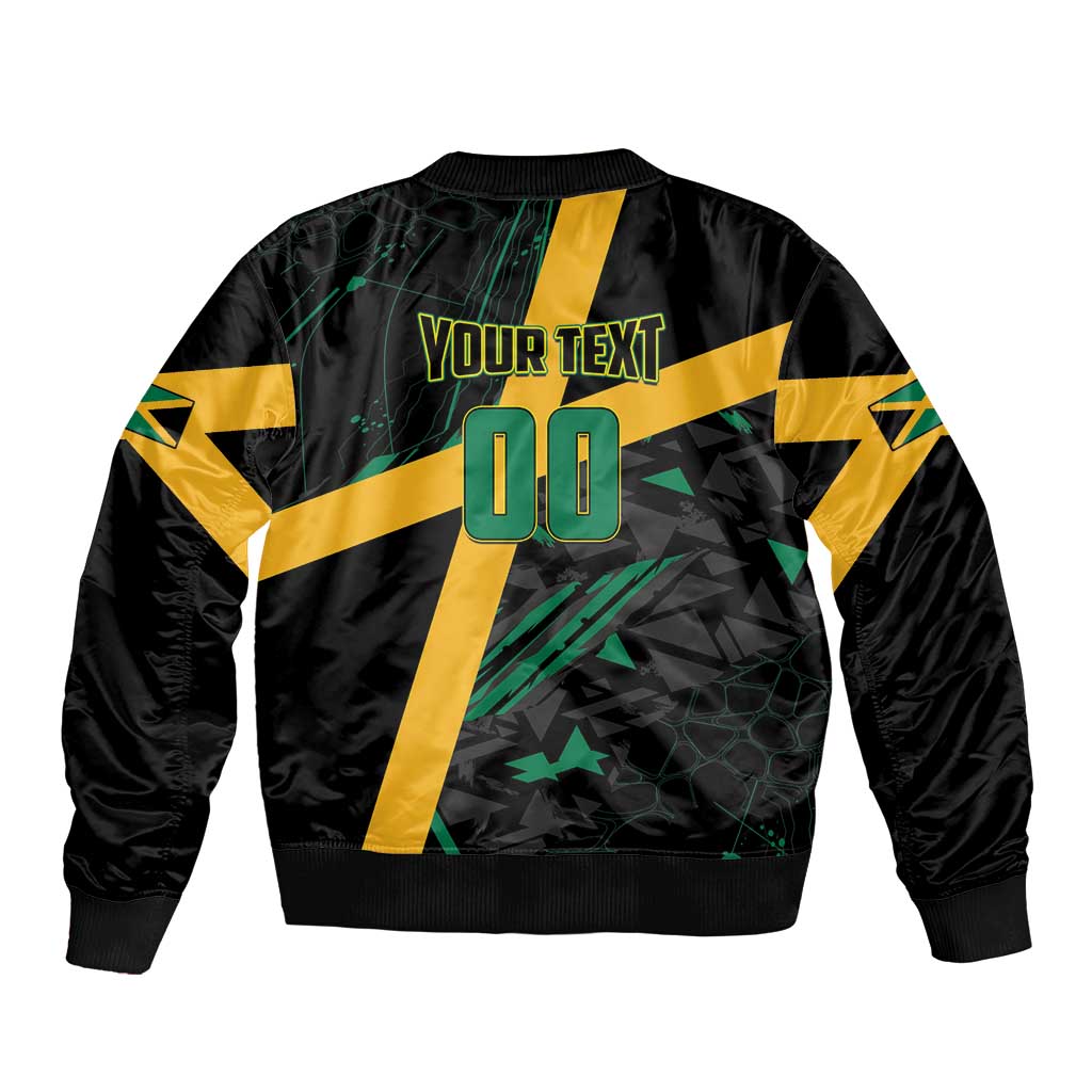 Custom Rugby Jamaica Crocs Sleeve Zip Bomber Jacket Cool Runnings on Grass - Wonder Print Shop