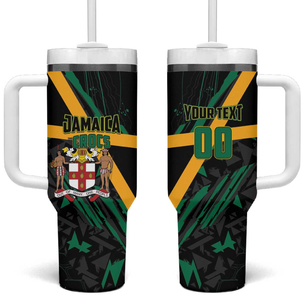 Custom Rugby Jamaica Crocs Tumbler With Handle Cool Runnings on Grass - Wonder Print Shop