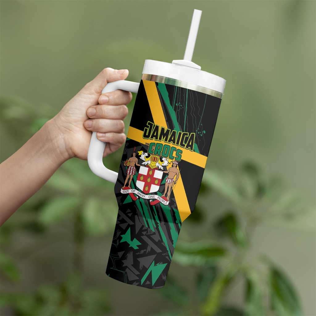Custom Rugby Jamaica Crocs Tumbler With Handle Cool Runnings on Grass - Wonder Print Shop