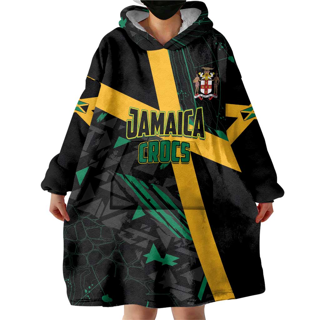 Custom Rugby Jamaica Crocs Wearable Blanket Hoodie Cool Runnings on Grass - Wonder Print Shop