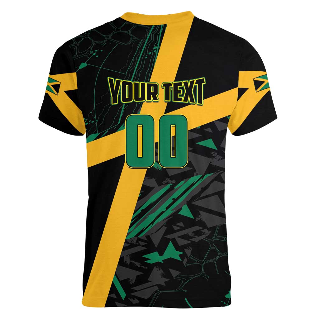 Custom Rugby Jamaica Crocs Women V-Neck T-Shirt Cool Runnings on Grass - Wonder Print Shop