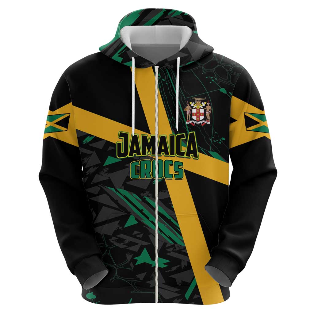 Custom Rugby Jamaica Crocs Zip Hoodie Cool Runnings on Grass - Wonder Print Shop