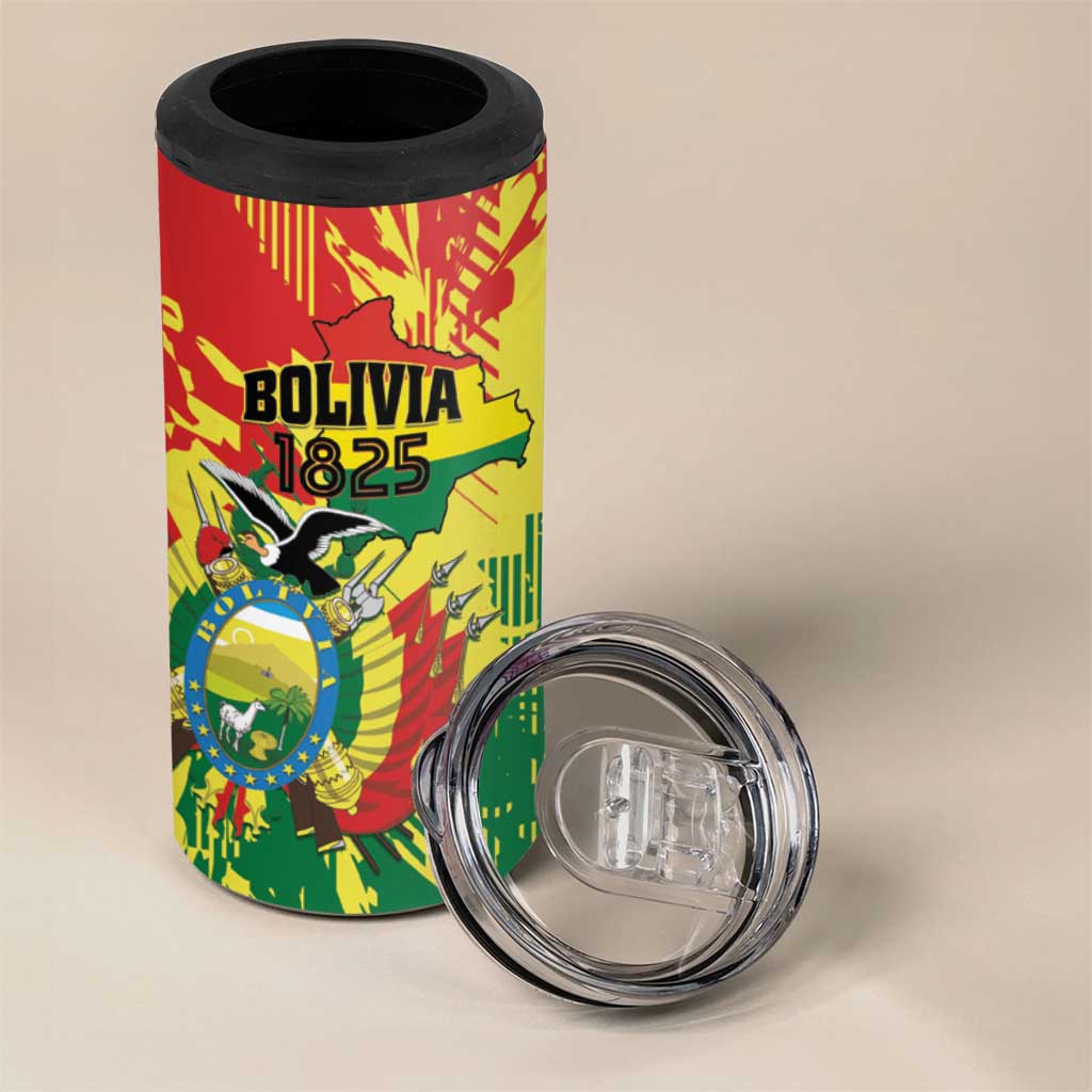 Personalized Bolivia 1825 4 in 1 Can Cooler Tumbler Coat Of Arms Flag Colors - Wonder Print Shop