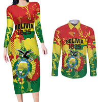Personalized Bolivia 1825 Couples Matching Long Sleeve Bodycon Dress and Long Sleeve Button Shirt Coat Of Arms Flag Colors - Wonder Print Shop