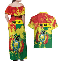 Personalized Bolivia 1825 Couples Matching Off Shoulder Maxi Dress and Hawaiian Shirt Coat Of Arms Flag Colors - Wonder Print Shop