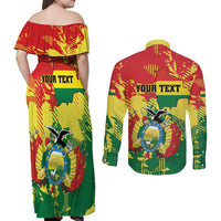 Personalized Bolivia 1825 Couples Matching Off Shoulder Maxi Dress and Long Sleeve Button Shirt Coat Of Arms Flag Colors - Wonder Print Shop