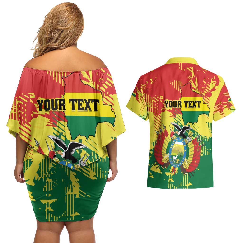 Personalized Bolivia 1825 Couples Matching Off Shoulder Short Dress and Hawaiian Shirt Coat Of Arms Flag Colors - Wonder Print Shop