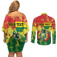 Personalized Bolivia 1825 Couples Matching Off Shoulder Short Dress and Long Sleeve Button Shirt Coat Of Arms Flag Colors - Wonder Print Shop