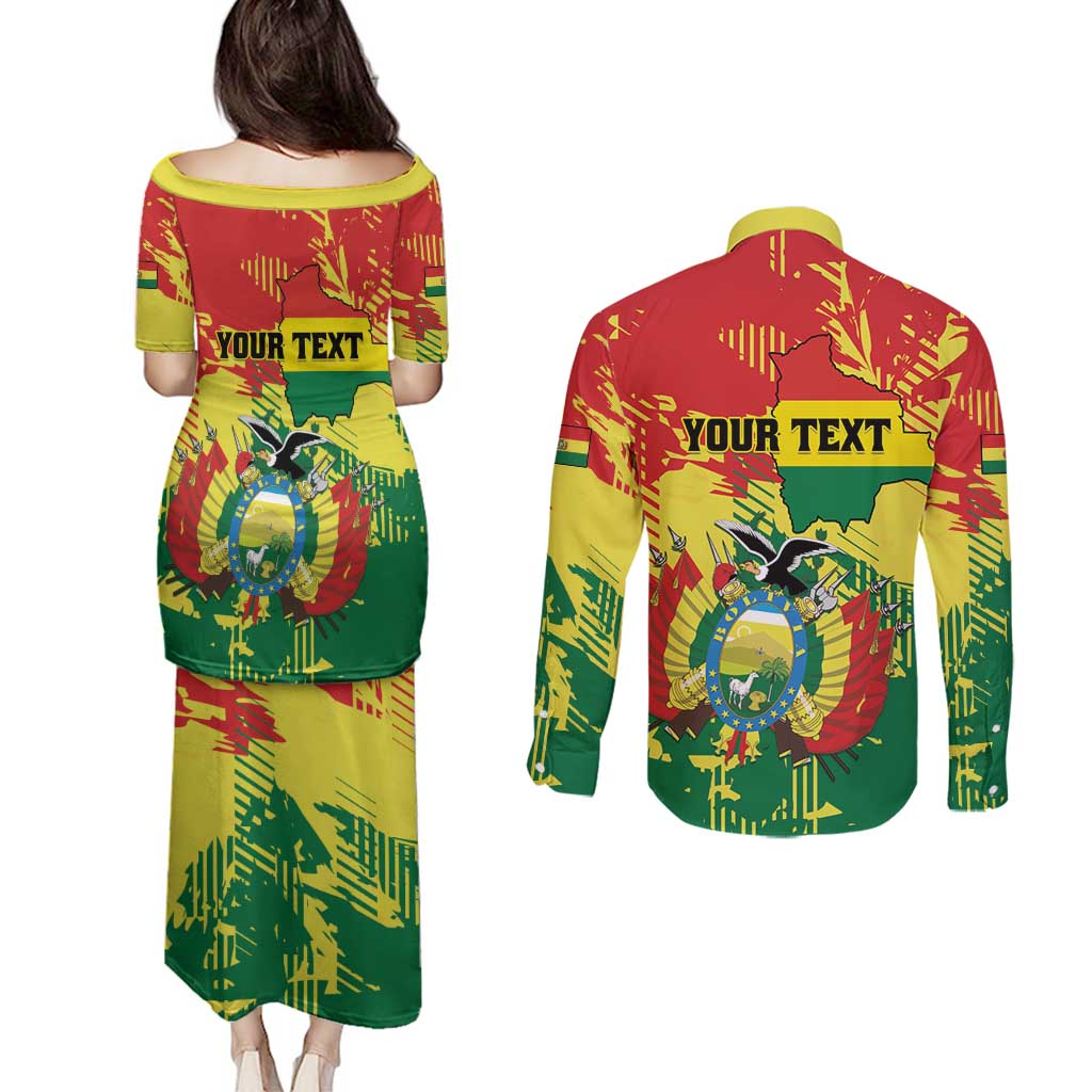 Personalized Bolivia 1825 Couples Matching Puletasi and Long Sleeve Button Shirt Coat Of Arms Flag Colors - Wonder Print Shop