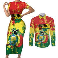 Personalized Bolivia 1825 Couples Matching Short Sleeve Bodycon Dress and Long Sleeve Button Shirt Coat Of Arms Flag Colors - Wonder Print Shop