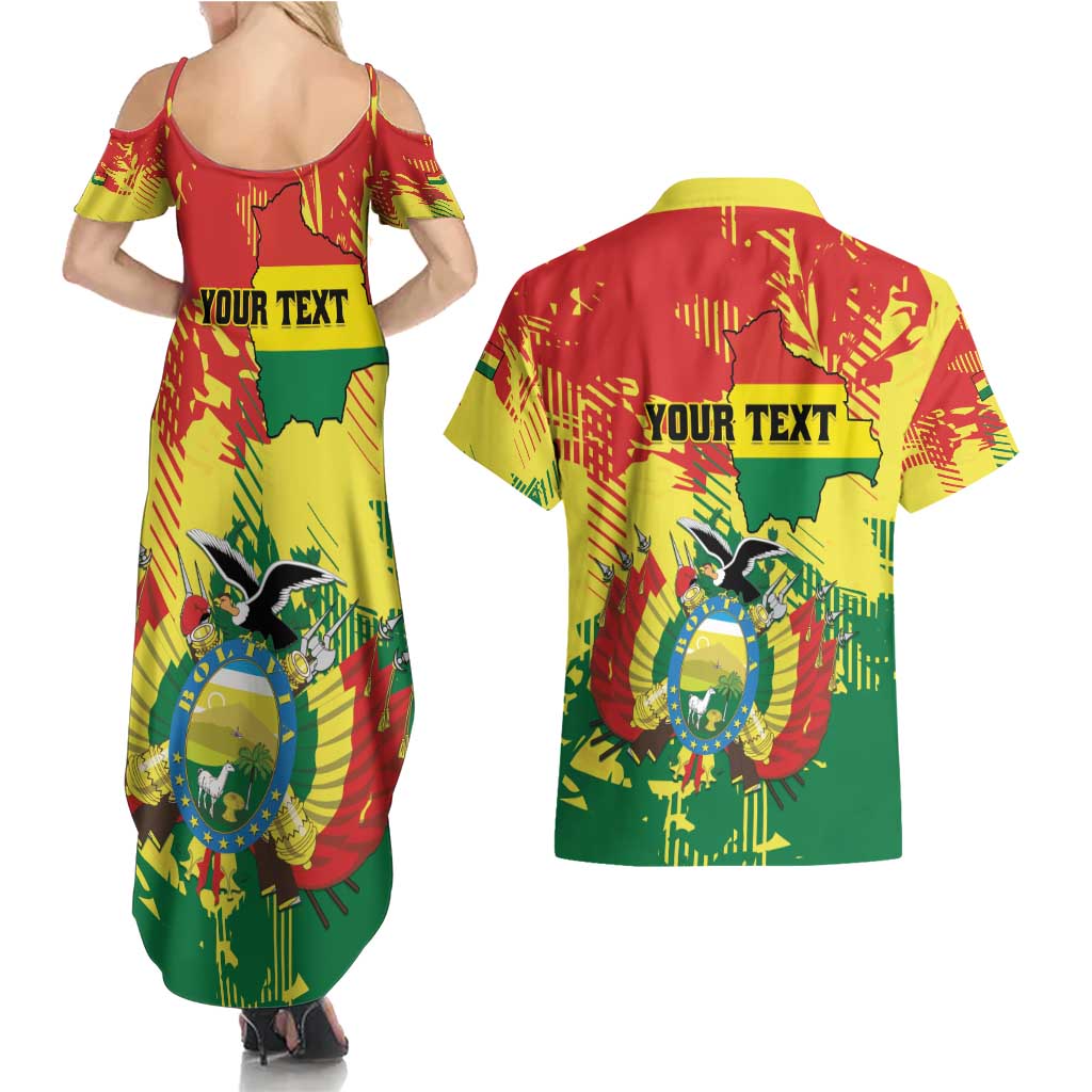 Personalized Bolivia 1825 Couples Matching Summer Maxi Dress and Hawaiian Shirt Coat Of Arms Flag Colors - Wonder Print Shop