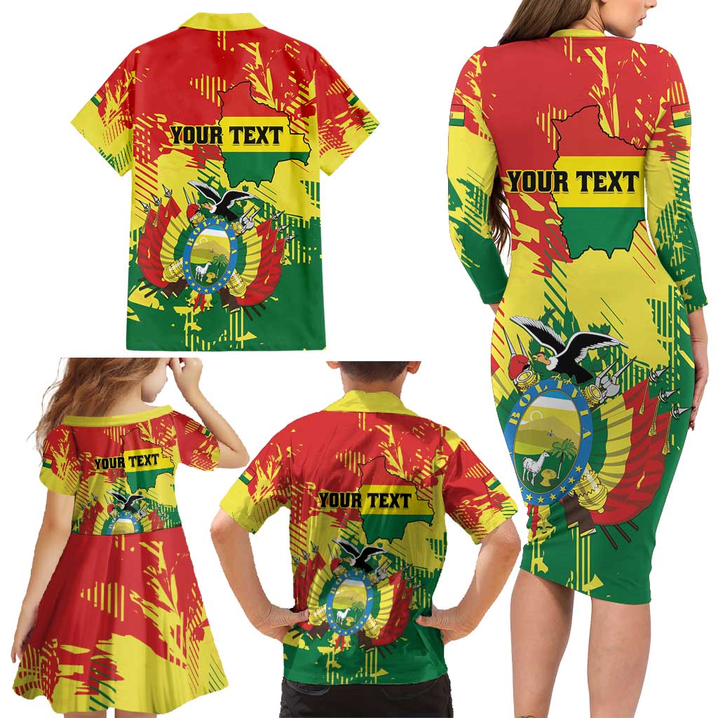 Personalized Bolivia 1825 Family Matching Long Sleeve Bodycon Dress and Hawaiian Shirt Coat Of Arms Flag Colors - Wonder Print Shop