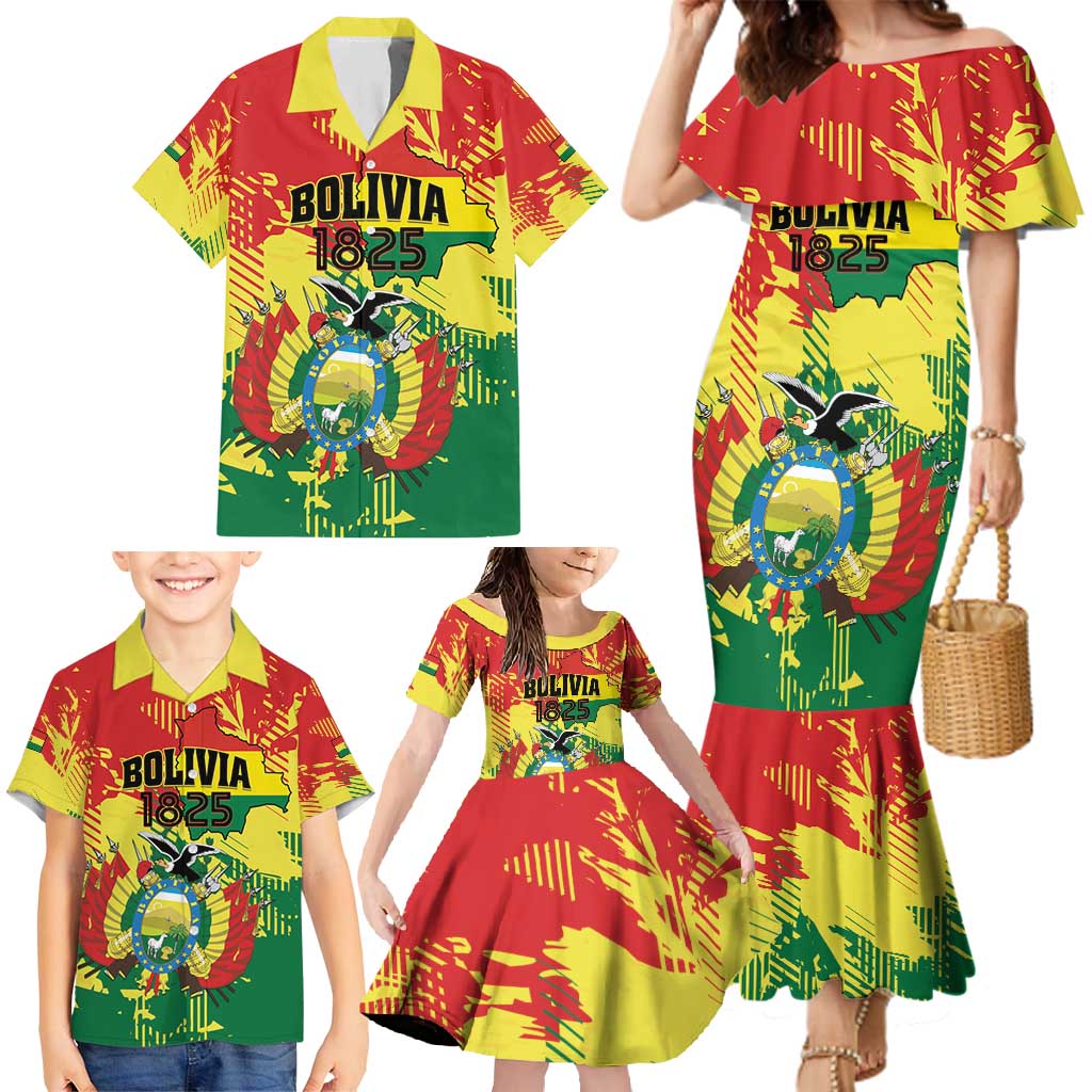 Personalized Bolivia 1825 Family Matching Mermaid Dress and Hawaiian Shirt Coat Of Arms Flag Colors - Wonder Print Shop