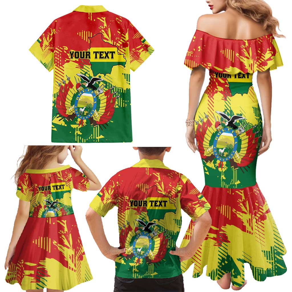 Personalized Bolivia 1825 Family Matching Mermaid Dress and Hawaiian Shirt Coat Of Arms Flag Colors - Wonder Print Shop