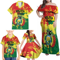 Personalized Bolivia 1825 Family Matching Off Shoulder Maxi Dress and Hawaiian Shirt Coat Of Arms Flag Colors - Wonder Print Shop