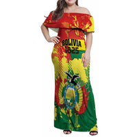 Personalized Bolivia 1825 Family Matching Off Shoulder Maxi Dress and Hawaiian Shirt Coat Of Arms Flag Colors - Wonder Print Shop