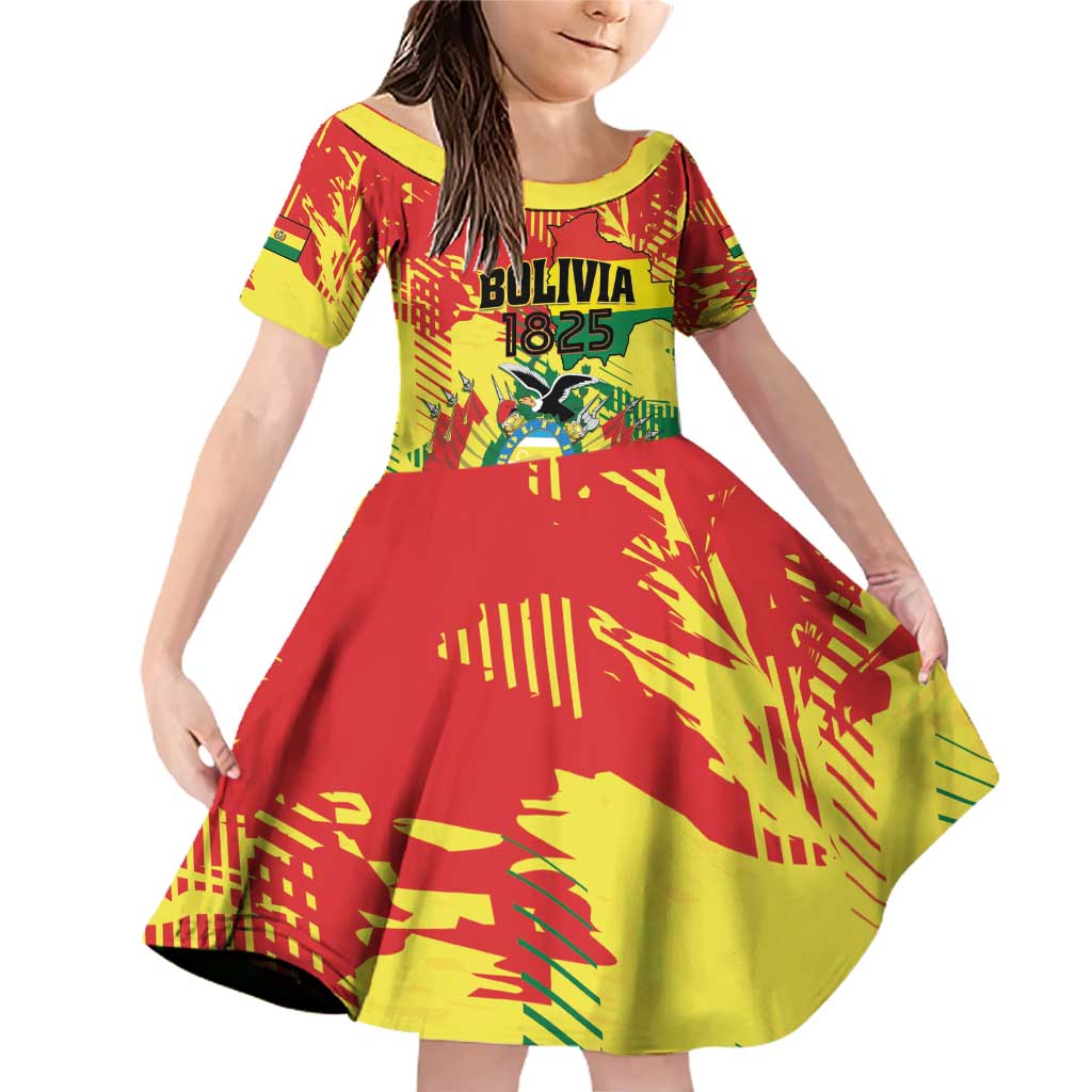 Personalized Bolivia 1825 Family Matching Off Shoulder Short Dress and Hawaiian Shirt Coat Of Arms Flag Colors - Wonder Print Shop