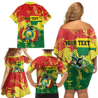 Personalized Bolivia 1825 Family Matching Off Shoulder Short Dress and Hawaiian Shirt Coat Of Arms Flag Colors - Wonder Print Shop