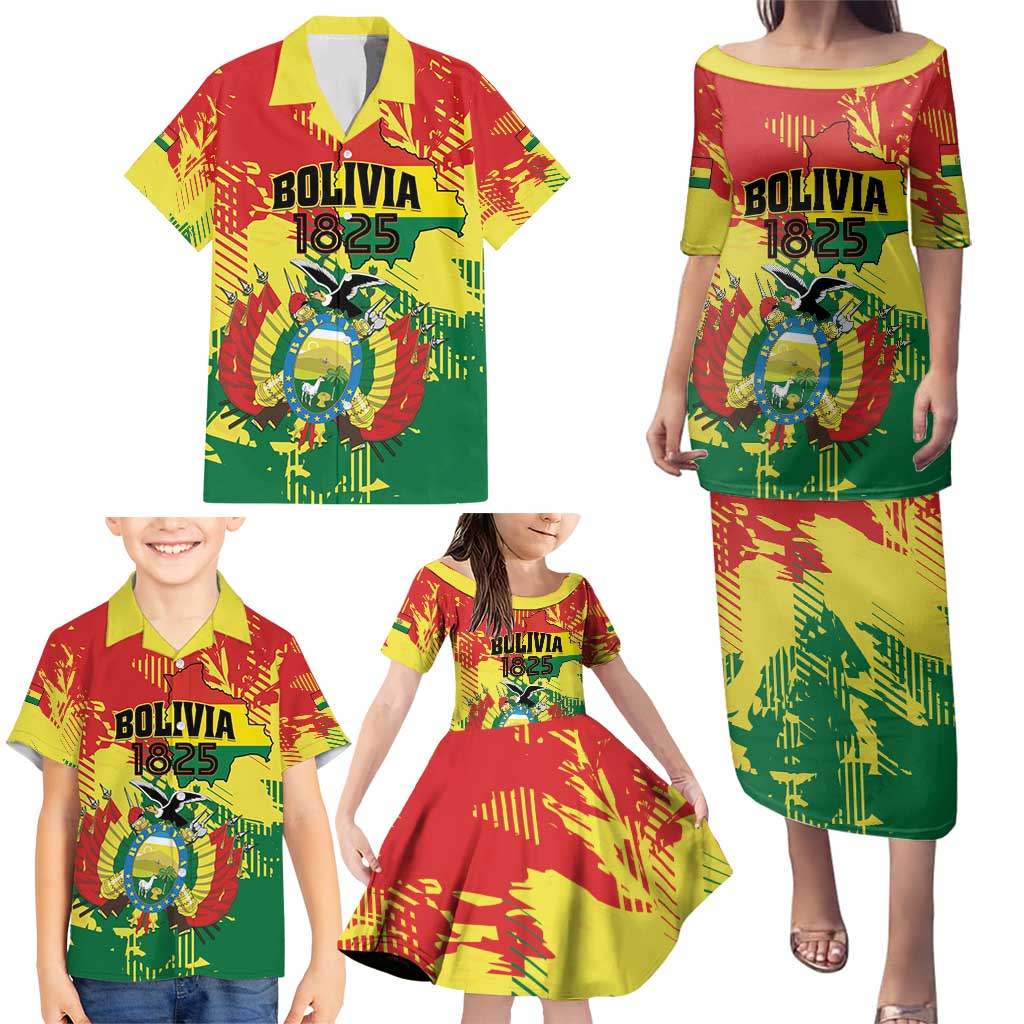 Personalized Bolivia 1825 Family Matching Puletasi and Hawaiian Shirt Coat Of Arms Flag Colors - Wonder Print Shop