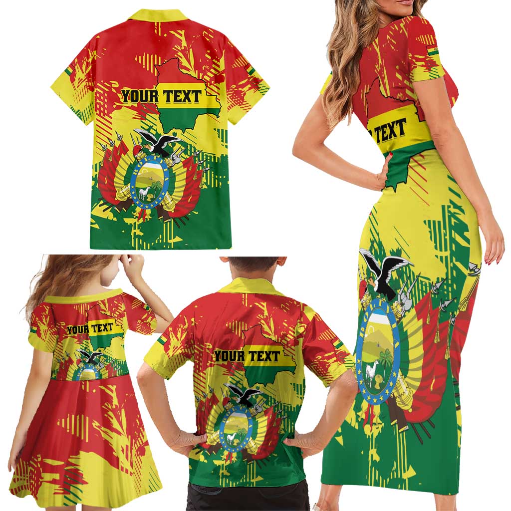 Personalized Bolivia 1825 Family Matching Short Sleeve Bodycon Dress and Hawaiian Shirt Coat Of Arms Flag Colors - Wonder Print Shop