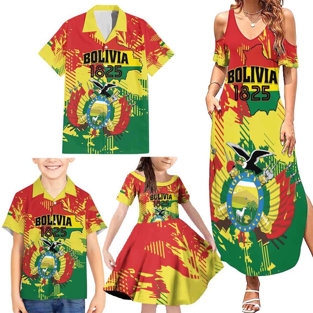 Personalized Bolivia 1825 Family Matching Summer Maxi Dress and Hawaiian Shirt Coat Of Arms Flag Colors - Wonder Print Shop