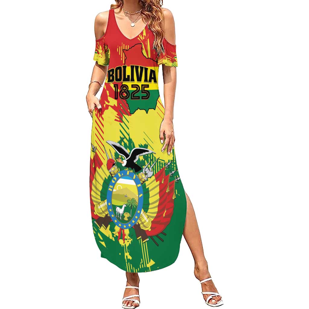 Personalized Bolivia 1825 Family Matching Summer Maxi Dress and Hawaiian Shirt Coat Of Arms Flag Colors - Wonder Print Shop