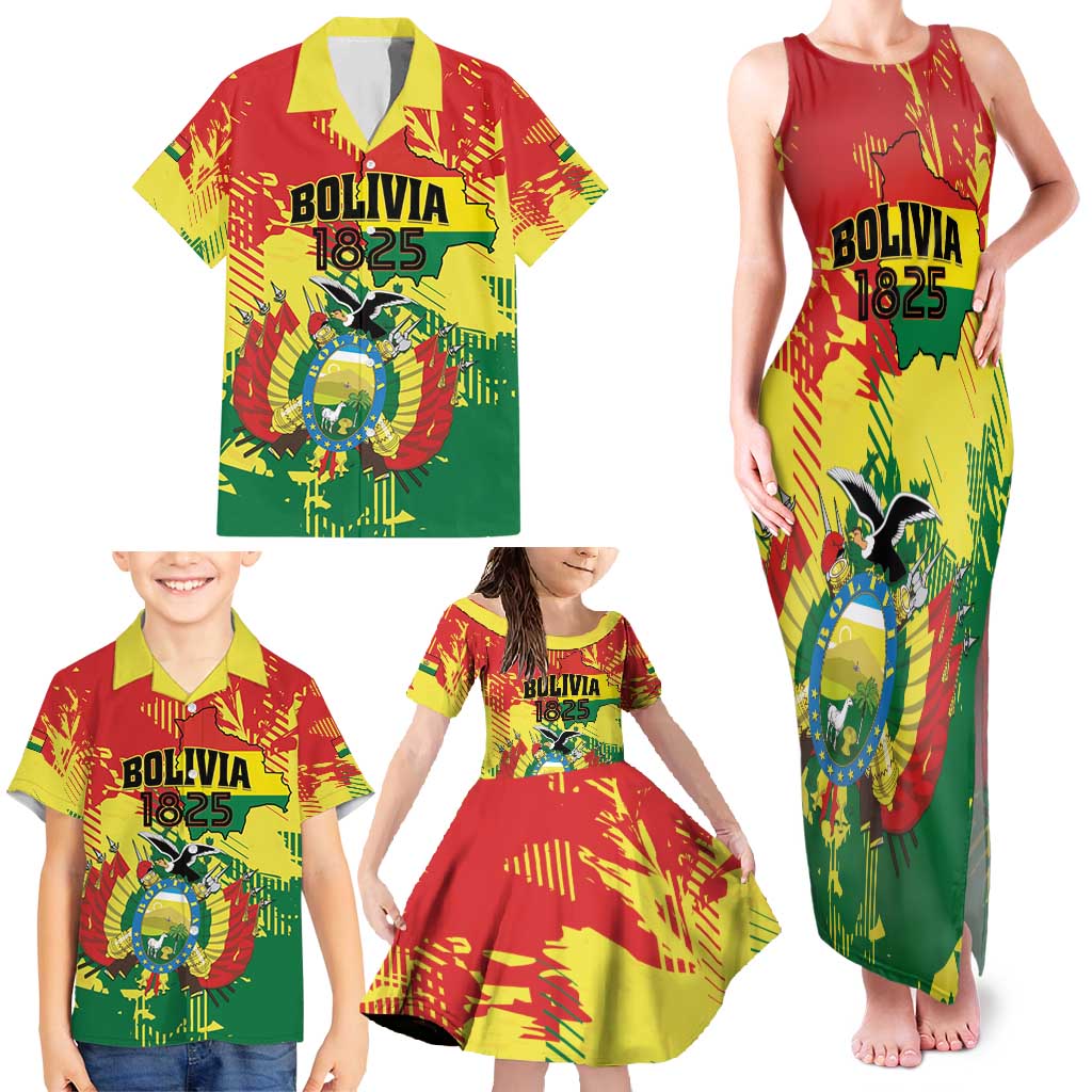 Personalized Bolivia 1825 Family Matching Tank Maxi Dress and Hawaiian Shirt Coat Of Arms Flag Colors - Wonder Print Shop