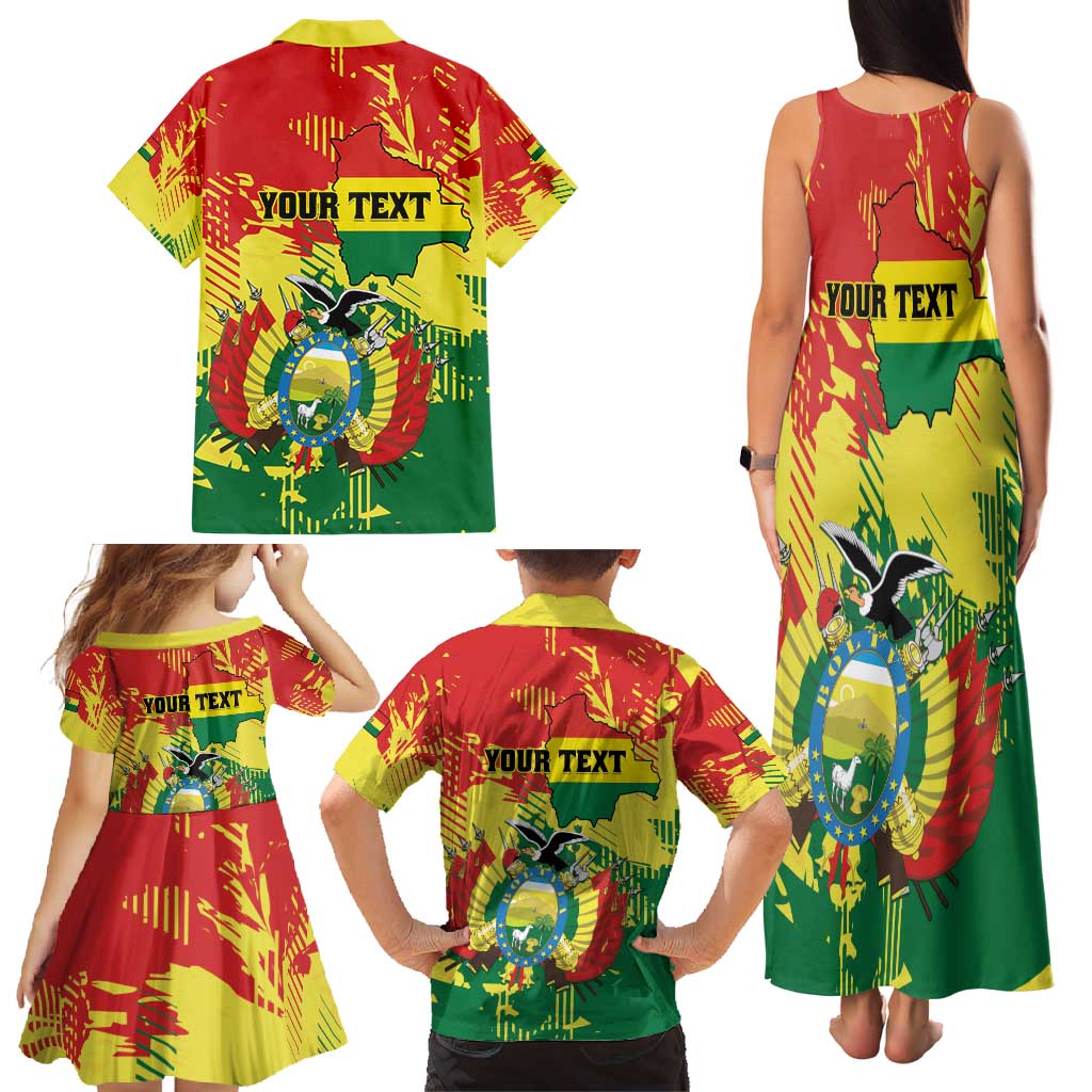 Personalized Bolivia 1825 Family Matching Tank Maxi Dress and Hawaiian Shirt Coat Of Arms Flag Colors - Wonder Print Shop