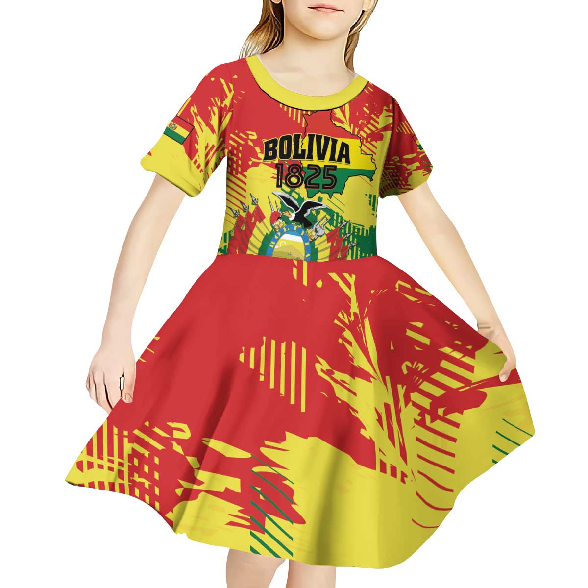 Personalized Bolivia 1825 Kid Short Sleeve Dress Coat Of Arms Flag Colors - Wonder Print Shop