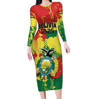 Personalized Bolivia 1825 Long Sleeve Bodycon Dress Coat Of Arms Flag Colors - Wonder Print Shop