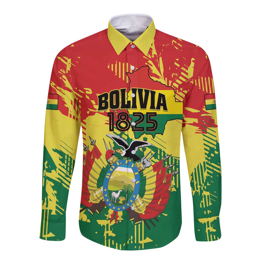 Personalized Bolivia 1825 Long Sleeve Button Shirt Coat Of Arms Flag Colors - Wonder Print Shop