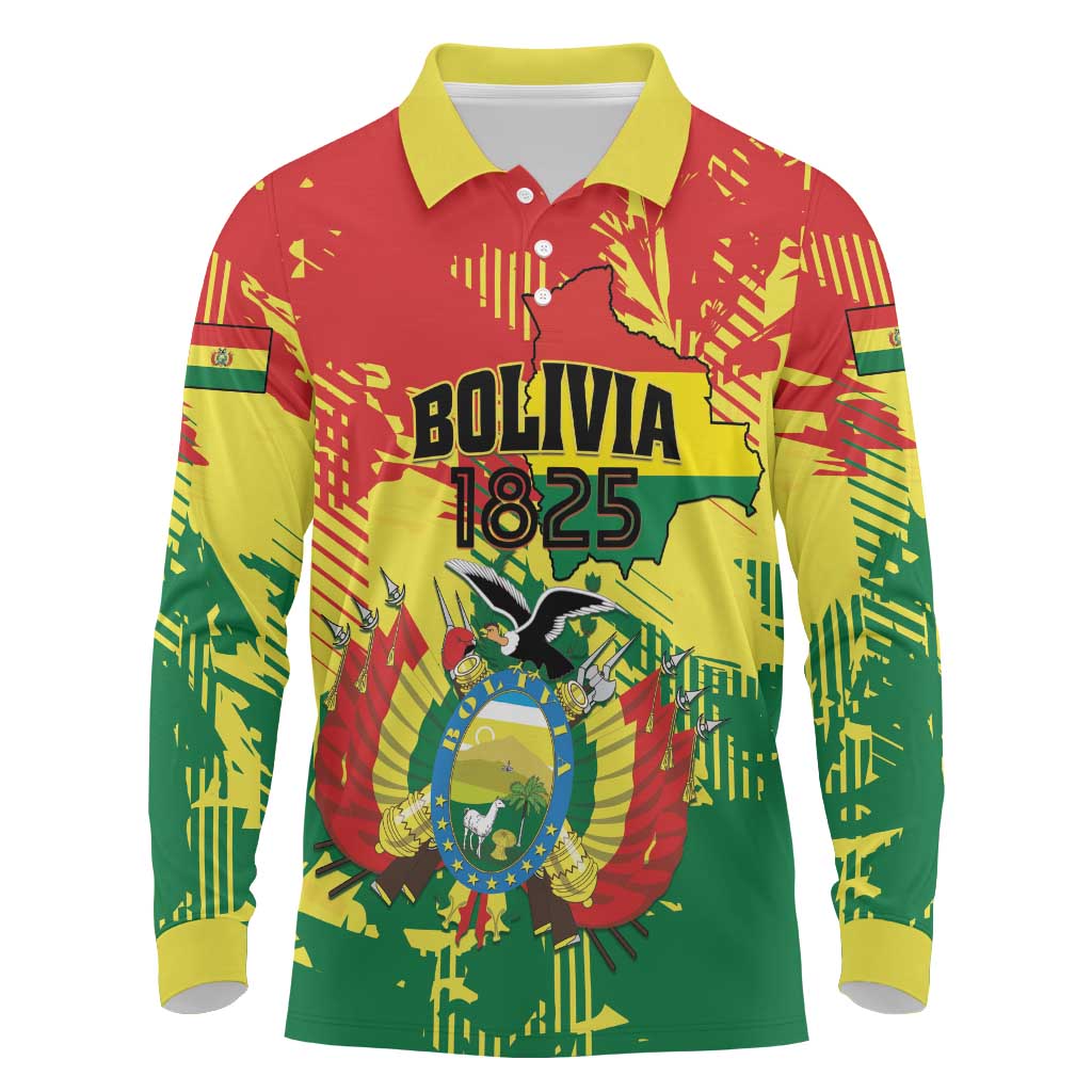 Personalized Bolivia 1825 Long Sleeve Polo Shirt Coat Of Arms Flag Colors - Wonder Print Shop