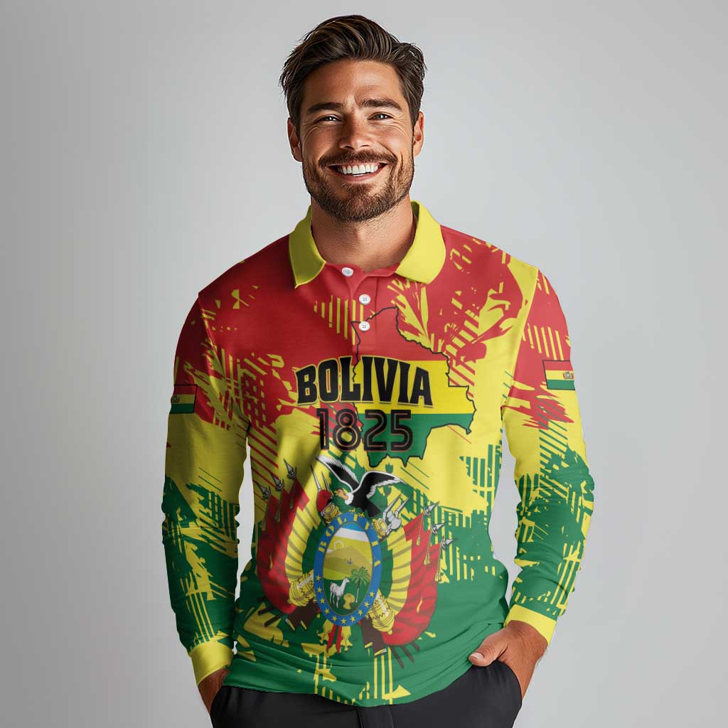 Personalized Bolivia 1825 Long Sleeve Polo Shirt Coat Of Arms Flag Colors - Wonder Print Shop