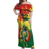 Personalized Bolivia 1825 Off Shoulder Maxi Dress Coat Of Arms Flag Colors - Wonder Print Shop