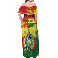Personalized Bolivia 1825 Off Shoulder Maxi Dress Coat Of Arms Flag Colors - Wonder Print Shop