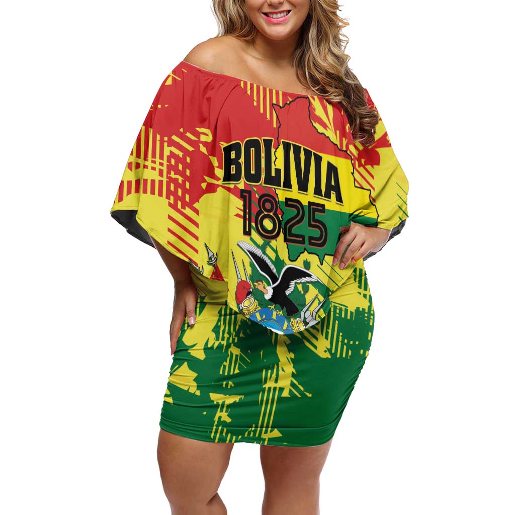 Personalized Bolivia 1825 Off Shoulder Short Dress Coat Of Arms Flag Colors - Wonder Print Shop